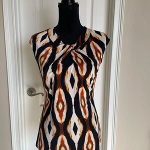 Worthington Black, Orange, and Cream Patterned Blouse